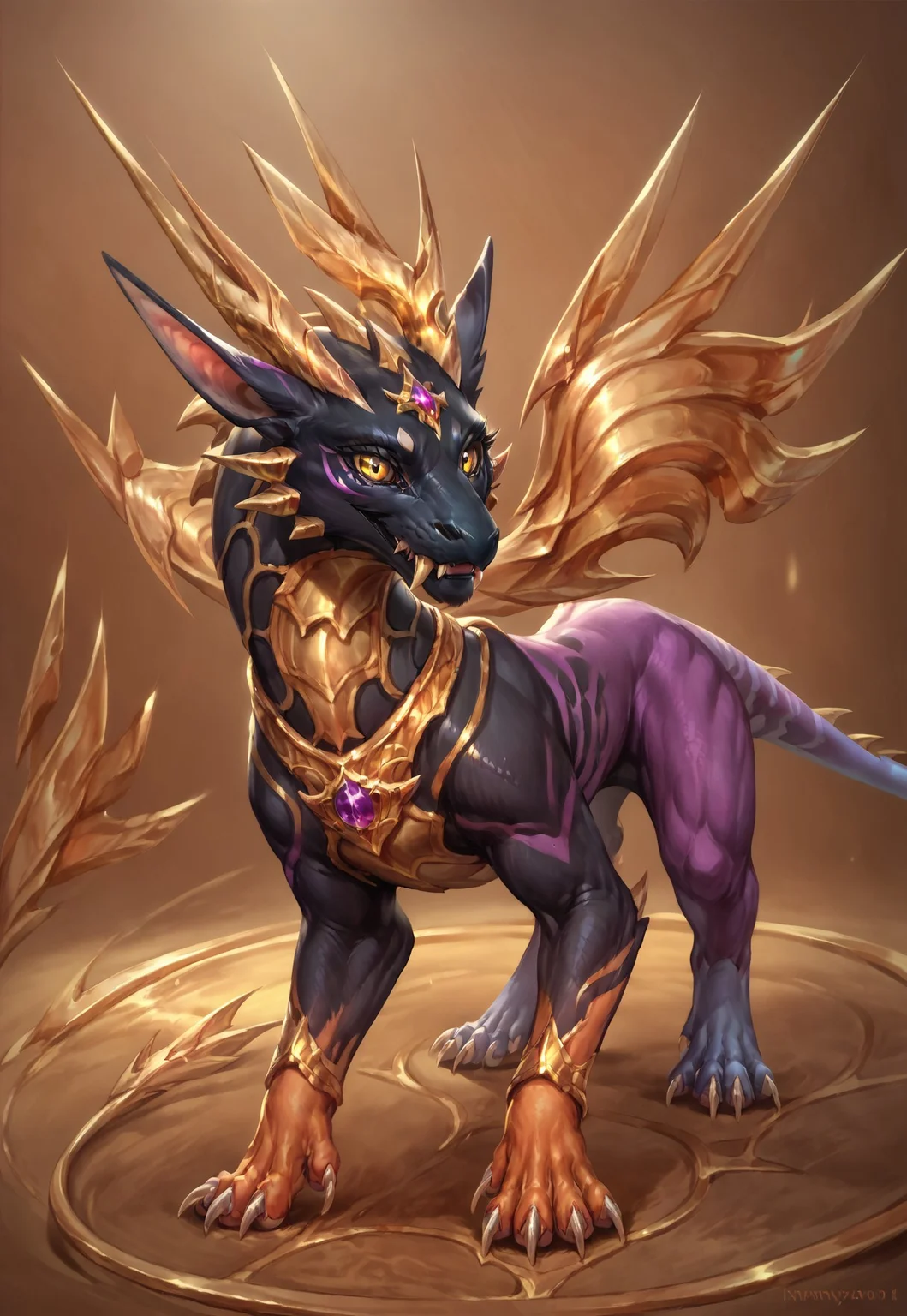 score_9, score_8_up, score_7_up, score_6_up, solo, masterpiece, ultradetailed, by reallynxgirl,  Eothos, Furry dragon,((feral)),  close-up, full body, fangs, ((shiny gold eyes without pupils)), detailed background