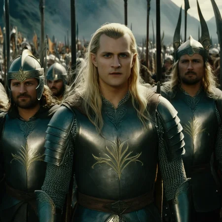 cinematic film still of <lora:The Lord of the Rings style v2:1>
In a Fantasy Middle-earth world in the dark ages Elfs a group of elf warrior men in armor standing next to each other,blonde hair,weapon,male focus,multiple boys,horns,sword,cape,armor,mask,facial hair,helmet,beard,6+boys,realistic,army , dramatic light, dramatic shadow light, film contrast, cinematic film color, cinematic film look, filmic, realistic, realism, perfection, perfect, movie still, fantasy drama, epic drama, fictional, Age of Wonders, Age of Empires, warriors, Medieval style, middle ages, dungeons and dragons style, different people, different, unique, kingdoms and castles, violent, aggressive, detailed, perfection, detailed face, detailed body, detailed hands, detailed eyes, sharp, horror themed, dark themed, epic fantasy adventure film style, Legendary, mythical, The Lord of the Rings style, shallow depth of field, vignette, highly detailed, high budget, bokeh, cinemascope, moody, epic, gorgeous, film grain, grainy
