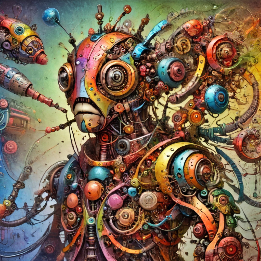 fantoria robot musings, colorful<lora:fantoria:1>
