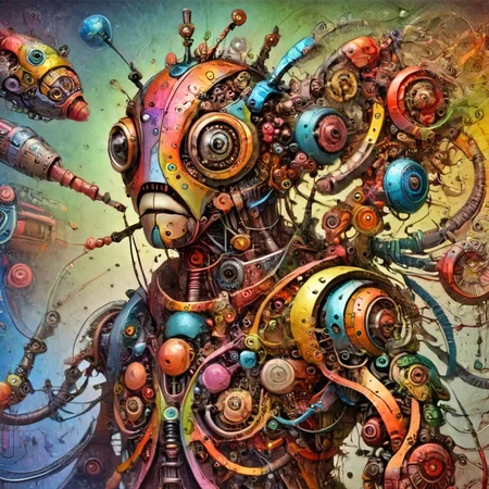 fantoria robot musings, colorful<lora:fantoria:1>