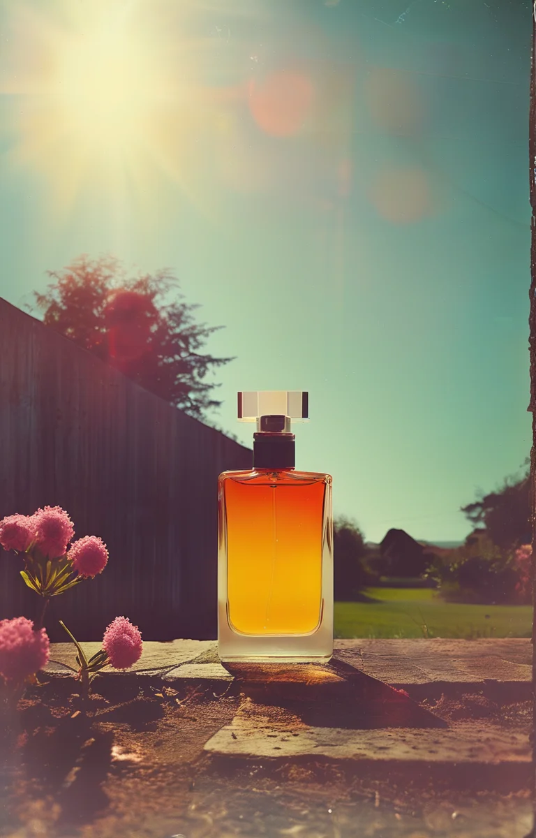 masterpiece,best quality,<lora:tbh252-sdxl:0.9>,illustration,style of Solargram A bottle of perfume in garden