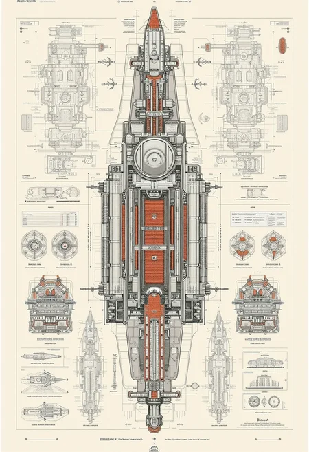 yfg-aarchy A diagram of symmetrical mechanical schematics of a nuclear reactor