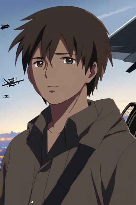 high resolution, solo, best quality, 1Boy, Takaki Toono, Brownish Hair, Brown Eyes, dystopia, Plane Crash, OverallDetail