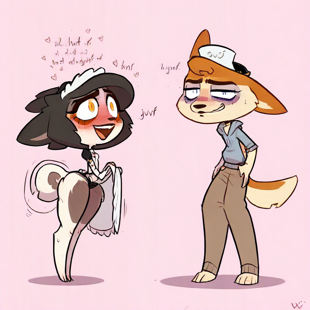 Small breasts, , Black hair, Well groomed, Maid Uniform, Orange fur under eyes