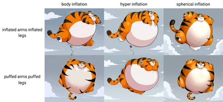 by niis, solo, tony the tiger, anthro, male, tiger, felid, pantherine, grey sky, inflating, floating, body inflation, inflated arms inflated legs, best quality, highly detailed,  <lora:MaleInflationXL_042-Noob-nd64-na16-lr2-ep10:1>