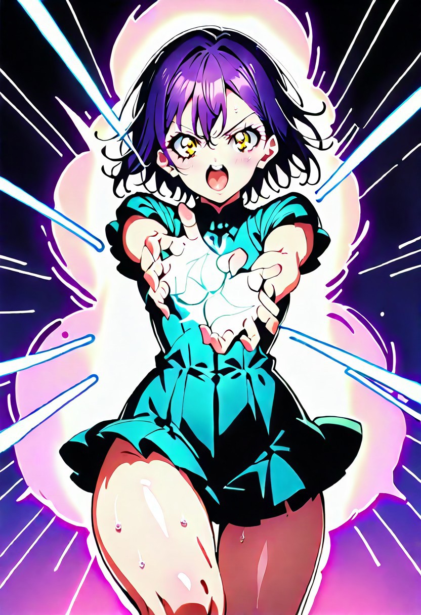 score_9, score_8_up, score_7_up 
   , masterpiece, beautiful,1 girl, wide hips, dress, Kamehameha-Trow,SHARP laser beam,energy beam out of hands moving forward,outstrecthed arms, claw gesture,