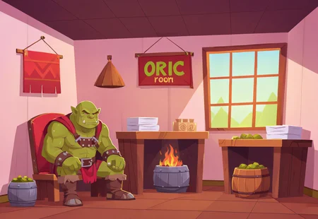 vectback24, minimalistic, vector art, lean lines, illustration, graphic design, vector graphics,
orc hut, orc room