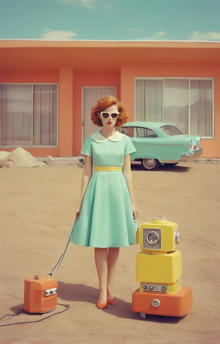 masterpiece,best quality,<lora:tbh260-sdxl:0.9>,illustration,style of Kourtney Roy, portrait of Housework robots
