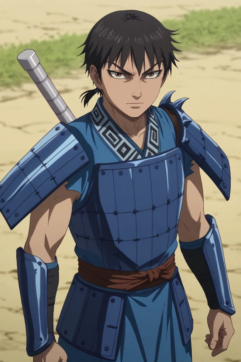 score_9, score_8_up, score_7_up, source_anime, rating_safe, , anime screencap, , , , , 1boy, solo, male focus, <lora:xin_kingdom_pony:1>, xin_kingdom, black hair, brown eyes, short hair, low ponytail, , armor, , , <lora:sdxl_lightning_8step_lora:1>