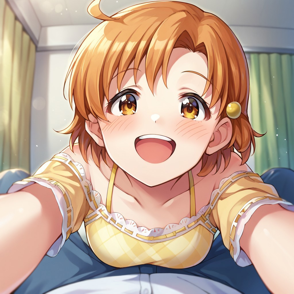 score_9, score_8, score_7, source_anime, yabuki kana, POV, looking at viewer, blush, smile, open mouth, upper teeth only