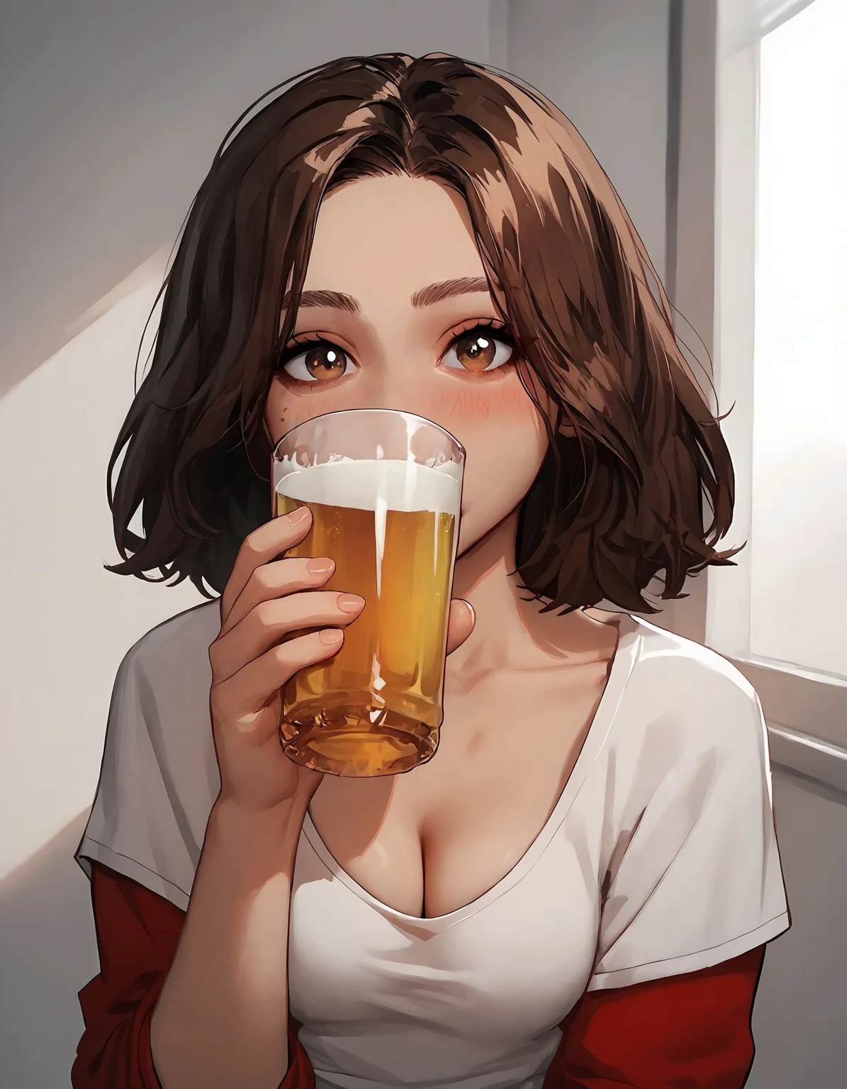 score_9, score_8_up, score_7_up, score_6_up, score_5_up, score_4_up,
1girl, sexy face, brown hair, cute face, kawai girl, (hazel eyes), small perky breasts, collarbone, tshirt, cleavage, looking at viewer, [blush], (drinking beer), distant shot,
<lora:incase-ilff-v3-4:0.6> <lora:g0th1cPXL:0.6><lora:Drinking_Beer_Concept:0.8>
