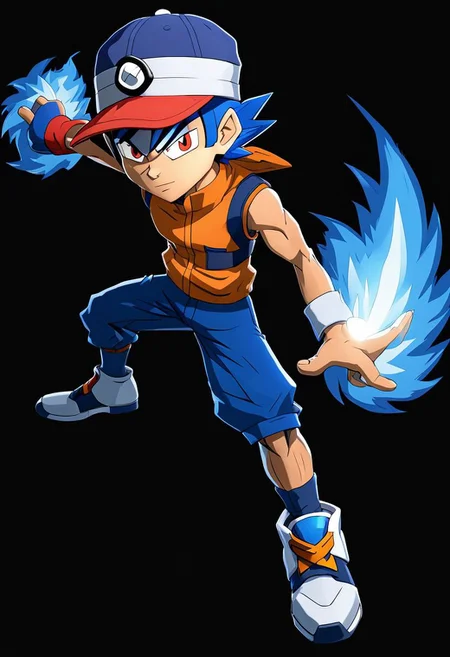 ncrender of ultra instinct ash ketchum,backwards hat, black background