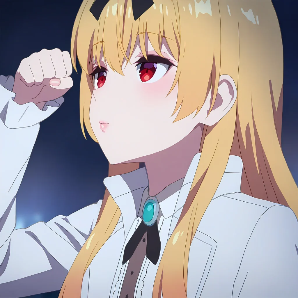 newest,absurdres,masterpiece,highres,<lora:yue-step00002000:1>,yue,red eyes,blonde hair,lips,paw_pose,