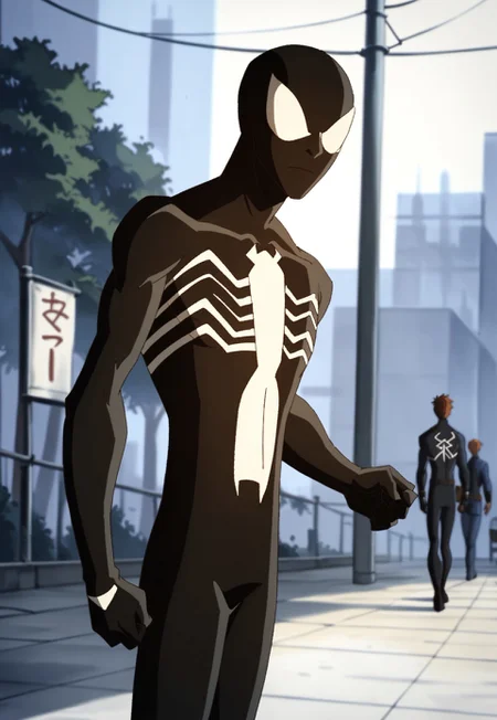 Score_9, Score_8_up, Score_7_up, ultimate spider-man, black suit, white eyes, black face, black skin, no facial features
