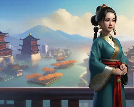 Civilization 6 style,Chinese girl, day, city background, <lora:ææXLv1:1>