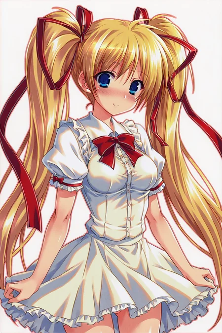 2010s,
hagano ichigo,blue eyes,blonde hair,twintails,long hair,ribbon,hair ribbon,medium breasts,<lora:Komatsu_Eiji_Pony_V3:0.6>,, score_9,score_8, uncensored,1girl