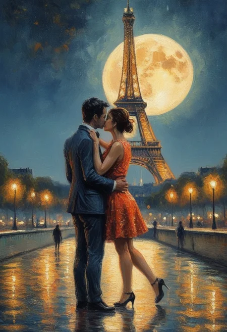 Strokes, dots, fine lines create a perfect, harmonious work of art. lively. Paris. the Eiffel Tower. Moon. at night. a couple in love hugs each other
best quality, ultra-detailed, very aesthetic, illustration, perfect composition, intricate details, absurd, atmospheric lighting, streaks of light, vibrant colors, very detailed, midjourneyv6.1, detail background, perfection, impressionist painting