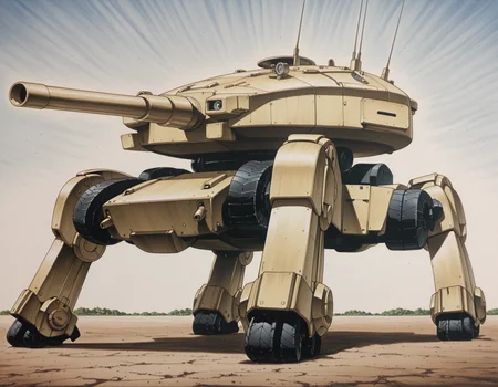 traditional media, highres, masterpiece, very aesthetic,8k, high res, best quality,  no humans, tank, mecha, walker, <lora:GITS 1995 Lycoris Illustrious 0.1:0.8>