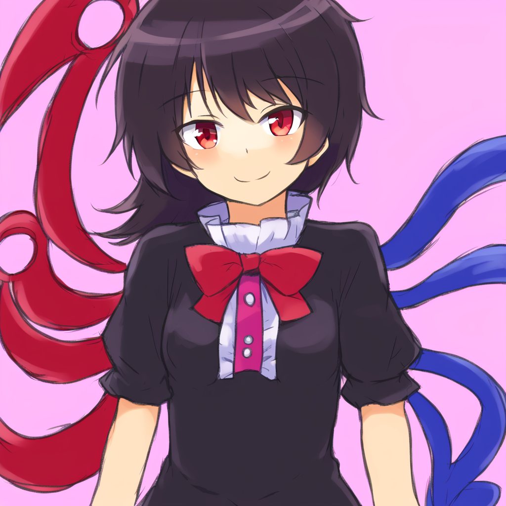 detailxl, masterpiece, best quality, highly detailed, simple background, houjuu nue, small breasts, black hair, red eyes, asymmetrical wings, short dress, black dress, short sleeves, light smile, cowboy shot, standing, pov <lora:Houjuu Nue_epoch_10:1> <lora:detailxl:1> <lora:ieknnig-000001:1>