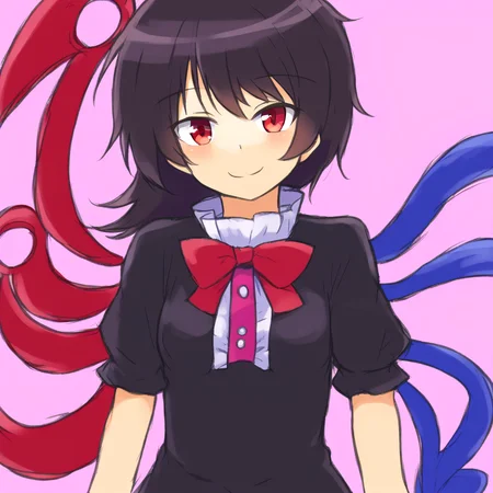 detailxl, masterpiece, best quality, highly detailed, simple background, houjuu nue, small breasts, black hair, red eyes, asymmetrical wings, short dress, black dress, short sleeves, light smile, cowboy shot, standing, pov <lora:Houjuu Nue_epoch_10:1> <lora:detailxl:1> <lora:ieknnig-000001:1>