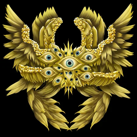 <lora:biblical_angels:1> biblicalangellora, integrated,wings, many eyes, rings, wings, dark background,<lora:CornKernelStyle:0.6>corncobs,corn kernels
