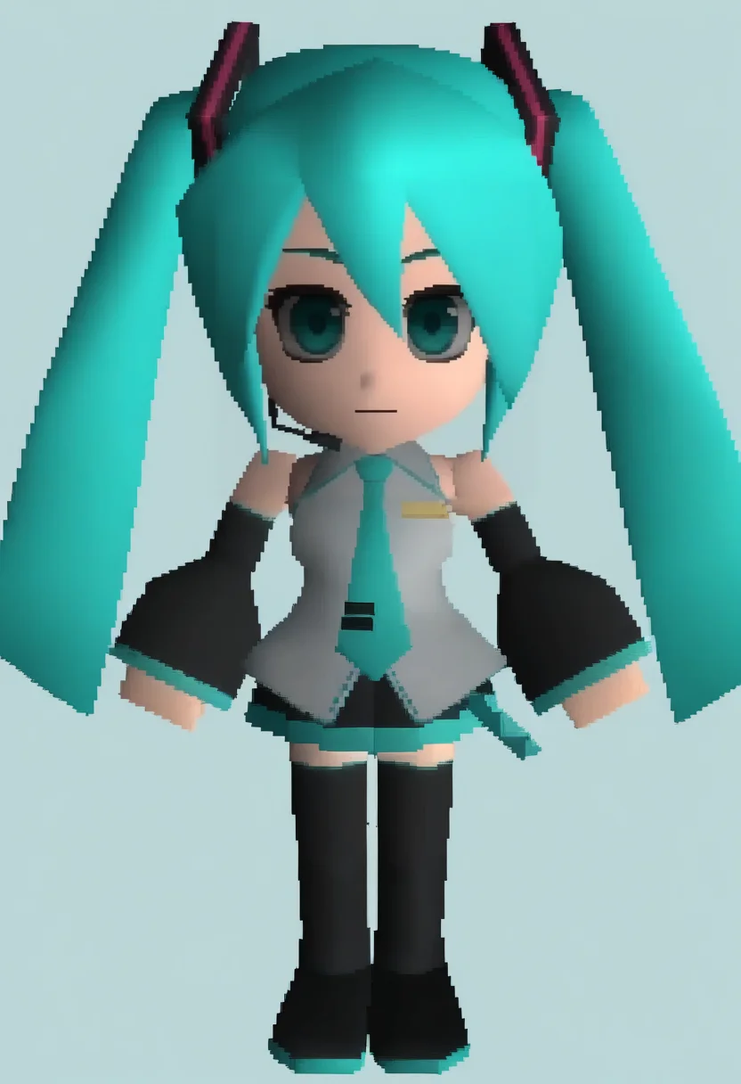 masterpiece, best quality, solo, 1girl, looking at viewer, <lora:FF7-Chibi-illus_Fp:1>, full body, simple background, 3d, chibi, hatsune miku,