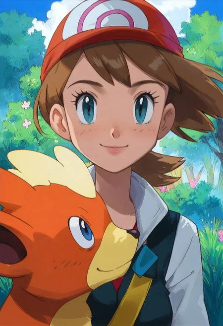 score_9, score_8_up, score_8, PokémonStyle, may and misty from pokemon : 1,0, side by side, outside, tuching each other, sexy, hourglass body, looking at viewer, eye contact, perfect quality,
