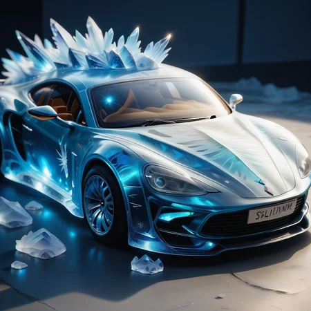 score_9, score_8_up, score_7_up, score_6_up, score_5_up, score_4_up, a sportscar made out of Jed-Blmicry ,ice crystals, bioluminiscence, <lora:BioIceCrystalsPONY-000004:1>