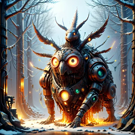 4k, extremely detailed wide view of amazing scene, Pandaren,Goose, A portrait of a cyborg in a golden suit,D&D sci-fi,artstation,concept art,highly detailed illustration, ((festive Christmas scene)) of scrap metal androids fused with blue glowing neon, ((wearing festive winter hat with pompom)), ((with decorated Christmas tree)), ((surrounded by glowing star tree topper)), in forest green and red colors, ((holiday spirit)), ((Christmas magic)), in ((festive highly detailed cyber)), ((decorated for Christmas)), ((illuminated by warm candlelight)), ((holiday atmosphere)), ((Christmas decorations)), ((winter charm)), ((traditional Christmas artwork)), ((festive holiday style)), ((professional photography)), ((perfect composition)), ((holiday color palette)), ((seasonal charm)), ((Christmas card quality)), ((warm holiday atmosphere)), 8k resolution, ((masterful lighting)), with ((magical Christmas glow)), ((soft winter light)), ((twinkling holiday lights)), ((gentle snow effects)), ((warm festive atmosphere)), ((seasonal magic)), ((Christmas sparkle)), ((cozy holiday ambiance)), (HD, masterpiece, best quality, hyper detailed, ultra detailed, super realistic),amazing, evi@decrepPunk, ais-scrapyrd, DonM0ccul7Ru57XL, add-detail-xl, Rusted, rusted landscape<lora:sdxl\rust\concept_worldmorph_decrepPunk_SDXL_v1-evi@decrepPunk.safetensors:1.31:1.31> <lora:sdxl\rust\Scrapyard_Style_SDXL.safetensors:0.58:0.58> <lora:sdxl\rust\DonM0ccul7Ru57XL-000006.safetensors:1.28:1.28> <lora:sdxl\enhancment\add-detail-xl.safetensors:1.0:1.0> <lora:sdxl\rust\Rusted_landscape_SDXL.safetensors:0.8300000000000001:0.8300000000000001>