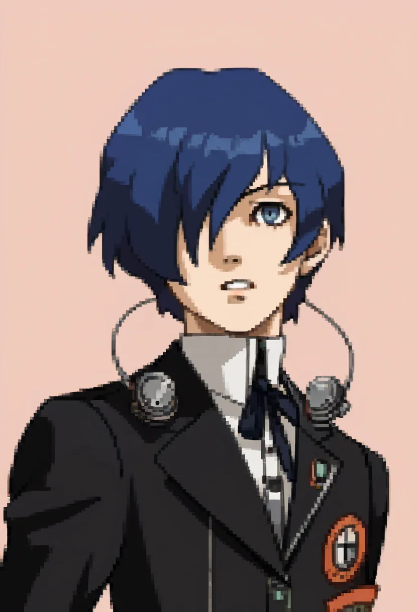 score_9, score_8_up, score_7_up, source_anime, BREAK ,solo, 1boy, <lora:P2-Protraits-pdxl_Fp:1>, portrait, simple background, <lora:MakotoP3-pdxl_Fp:1>, makotop3, school uniform, gekkoukan high school uniform, headphones, blue hair, blue eyes, short short hair, black jacket, one eye covered,