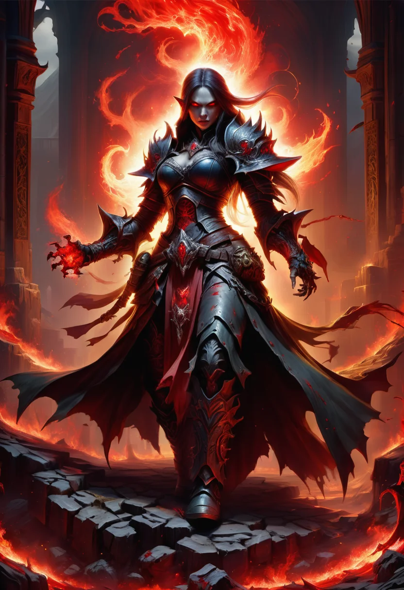 hyper detailed masterpiece, dynamic, awesome quality, a female arcanist summoning bloody orc DonMM4g1cXL magic, <lora:DonMM4g1cXL-000008:0.8>