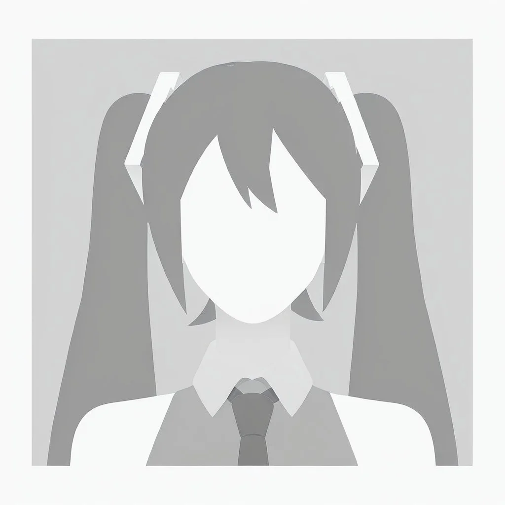 grayscale, placeholder style, hatsune miku, portrait