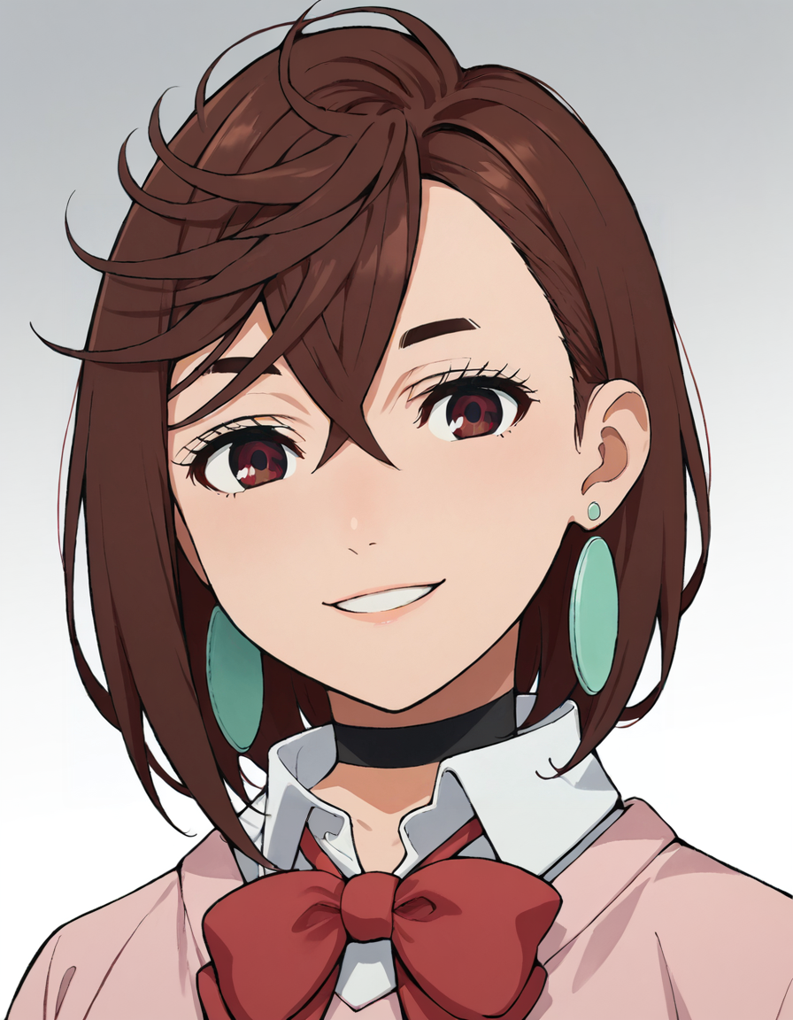 score_9, score_8_up, score_7_up, source_anime, BREAK
1girl, looking at viewer, gradient background, upper body, light smile,
momo ayase, brown hair, short hair, hair between eyes, asymmetrical bangs, brown eyes, earrings, black choker,
school uniform, white collared shirt, pink sweater, long sleeves, red bowtie,
<lora:momo_ayase_anime_v3-soralz:1>