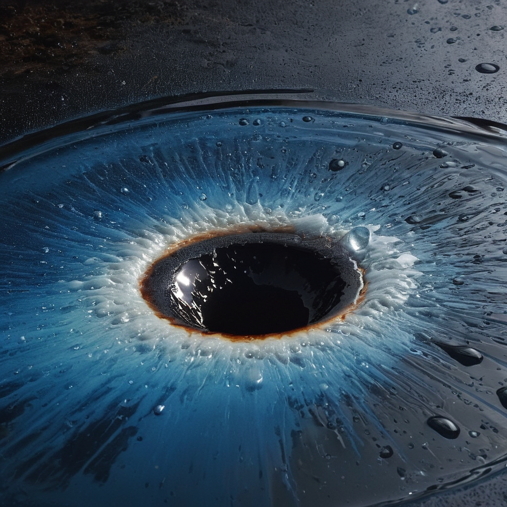 UHD, 4k, ultra detailed, cinematic, a photograph of  <lora:Fine art photography style:1>
Juxtaposition of a close up of a black hole sink with a water drop,Juxtaposition,artistic,photography,dramatic light,dramatic shadow light,contrast,saturated color,cinematic,filmic,photographic,realistic,realism,perfection,perfect,Juxtaposed,opposite,different things,side by side,syncretism,antithesis,Juxtaposition style,solo,blue eyes,no humans,traditional media,close-up,reflection,painting (medium),planet,eye focus , creative, photorealism, hyperrealism, Fine art photography style, Fine art cinematic photography style, epic, beautiful lighting, inpsiring