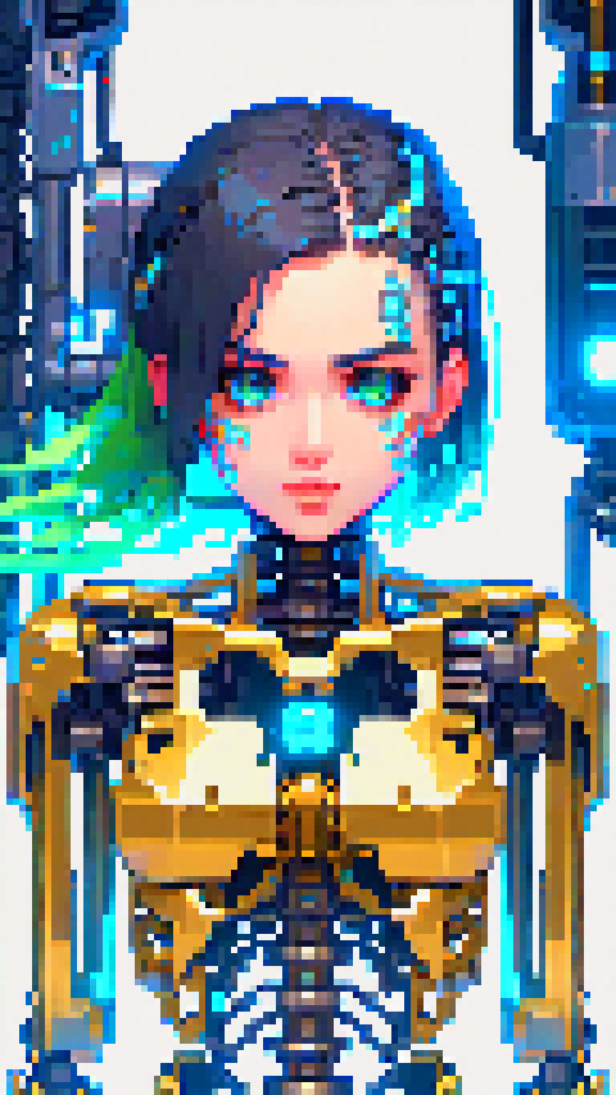 Masterpiece, illustration, 8K wallpaper, super detailed, portrait, (full body), ((damaged)), dissection, cyberpunk, (1 girl:1.5), (solo), (Machine Skeleton), black hair, Medium breasts, Beautiful detailed blue eyes, (Mechanical (heart)), (Wire), (Transmission tube), (white background: 1.8), mecha Machine Skeleton ,natural light, light tracing, green hair, golden eyes, dress, black background, seductive smile
