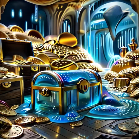 1dragon, highly detailed blue dragon, blue dragon made out of slime, scaly blue slime dragon, slime dragon with red eyes, blue slime dragon laying in its hoard, blue slime dragon with wings, dragon wings,
multi-colored gems made out of slime, in a room of treasure made out of slime, gold coins and bars made out of slime, wood-like treasure chest made out of slime, wood-colored slime chest, individual coins made out of slime, gold slime coins, piles of coins,
treasure-room, treasure, treasure chest, gemstone, coins, gold bars, gold pile,
everything made of slime, No simple background,
((translucent slime)), ((transparent slime)), (bioluminescent slime), sl1m3, slime, ais-blmn, watce, je11y, thickwater, great lighting, ral-lava, even lighting, no bright spots, saturated colors,