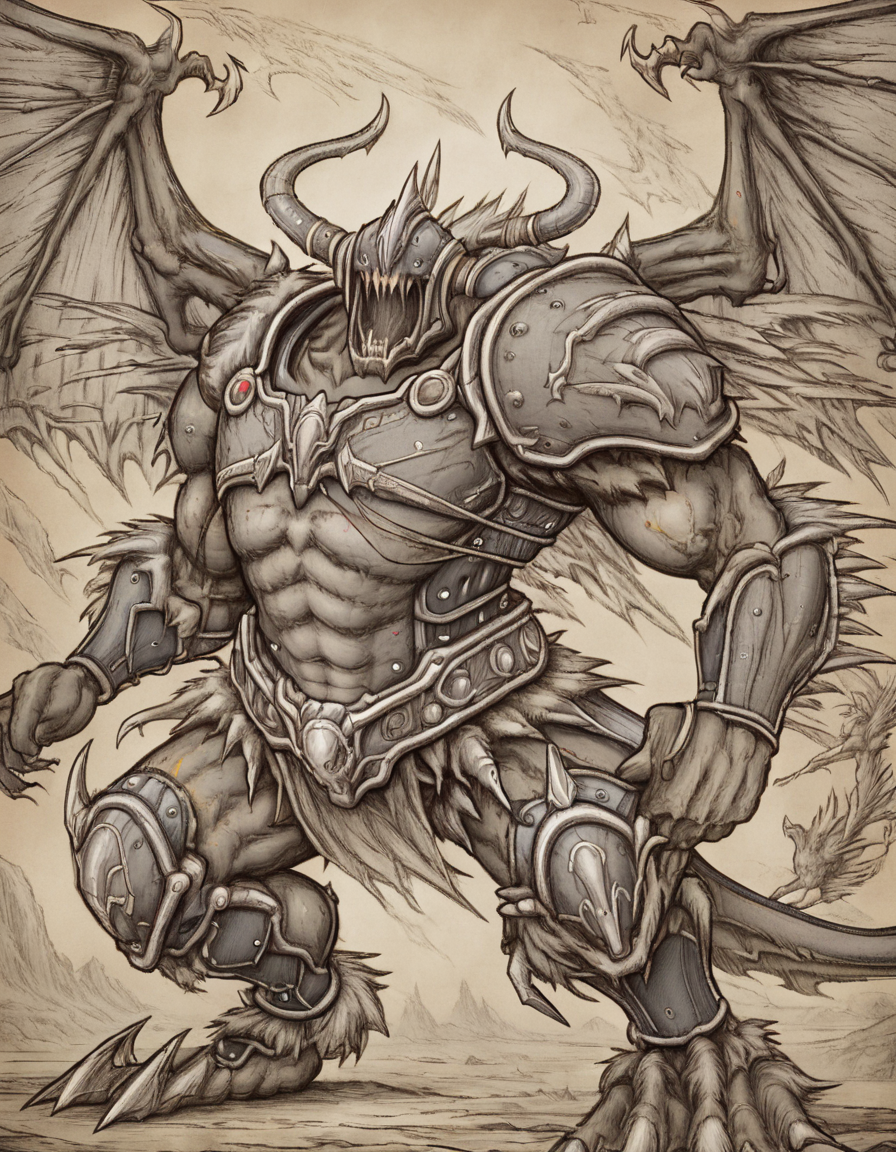 <lora:rtl1:1>rtl1 monster wearing armor with wings, drawn with pencil without color, illustrated,