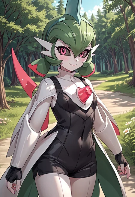 score_4,score_5,score_6,score_7_up,score_8_up,score_9 ((masterpiece,best quality,ultra detailed,highres,HD,4k:1.2)),
1 girl,solo,face focus,
((ironvaliantsv,pokemon (creature), solo,colored skin, white skin:1.2)),
green hair,low twintails,pink eyes,colored sclera,
cape,shirt,sleeveress shirt,fingerless gloves,shorts,black shorts,jewelry,
outdoors,in the forest,day,
standing,
smile,.blush,light smile,