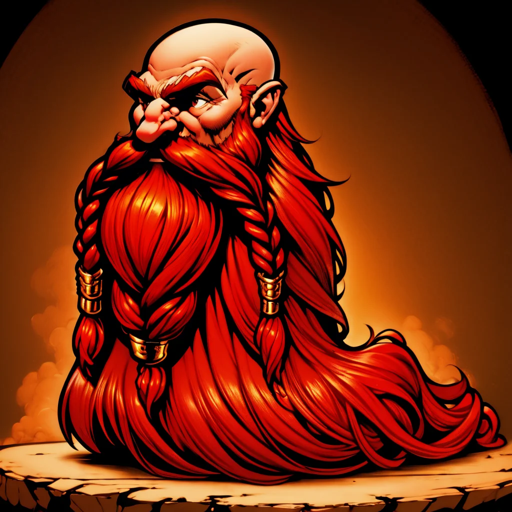 ultra detailed, masterpiece, Harry_Dwarf,  dwarf-like, flowing long red beard, braided moustache, bald, bangles  <lora:Harry_Dwarf_SD1.5:1>, side view