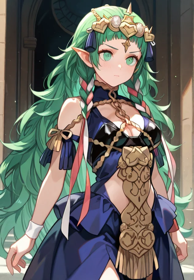 masterpiece, best quality, amazing quality, very aesthetic, absurdres, newest, detailed background, cowboy shot,
sothis, cosplay, 1girl, solo, ribbon braid, green hair, green eyes, braid, twin braids, tiara, hair ornament, long hair, dress, ribbon, hair ribbon, closed mouth, medium breasts, side braid,
<lora:Sothis_-_Fire_Emblem_Three_Houses:1>, masterpiece, best quality, amazing quality, very aesthetic, absurdres, newest,