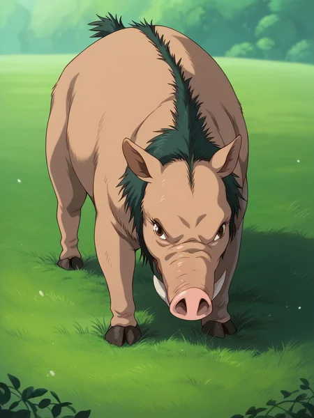 score_9, score_8_up, score_7_up, score_6_up, score_5_up, <lora:Ghibli2XLP:1> ghibli, solo, boar, feral