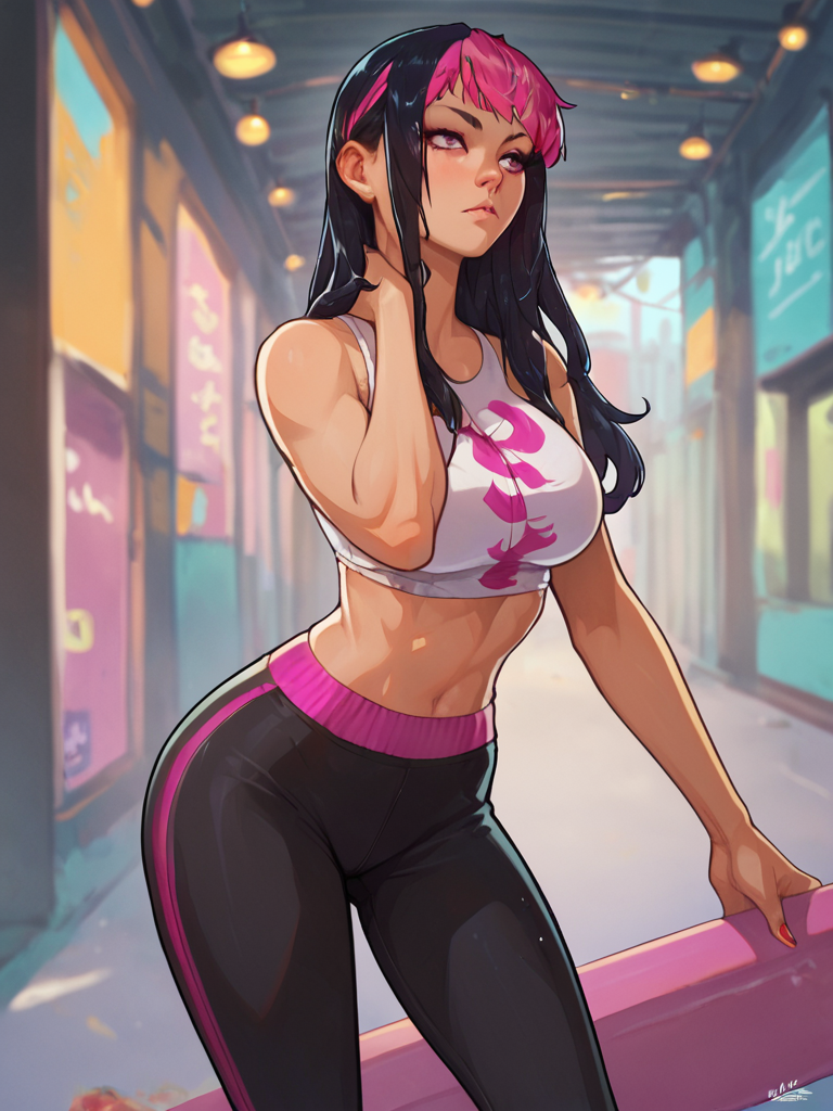 score_9, score_8_up, score_7_up, anime, 
standing, cowboy shot, 
jurims, sfva, 1girl, solo,  multicolored hair, long hair, yoga pants
 <lora:Juri_PonyXL:1>, <lora:Smooth Anime Style LoRA XL:1>
