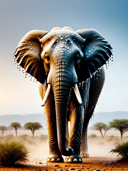 photo of ais-waterdrops elephant, stood in the arid savannah <lora:Waterdrops_Style_SDXL:1>