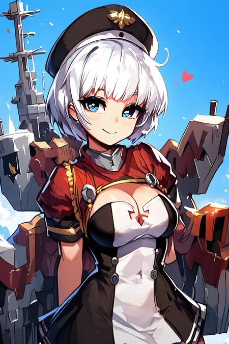 score_9, score_8_up, score_8, medium breasts, (curvy), cute, eyelashes, ,,, , ,,, zzKarlsruhe, blue eyes, short hair, white hair, black headwear, medium breasts, cleavage, short sleeves, beret, dress, red jacket <lora:Karlsruhe_Azurlane_PDXL:1.0>, ,,,, BREAK, embedding:zPDXL, Expressiveh, ,,, <lora:EnergyCAT:1.0>, solo, smile, looking at viewer, aura, blue sky, ,,, <lora:SDXLFaeTastic2400:0.5>, <lora:Expressive_H-000001:0.4>,