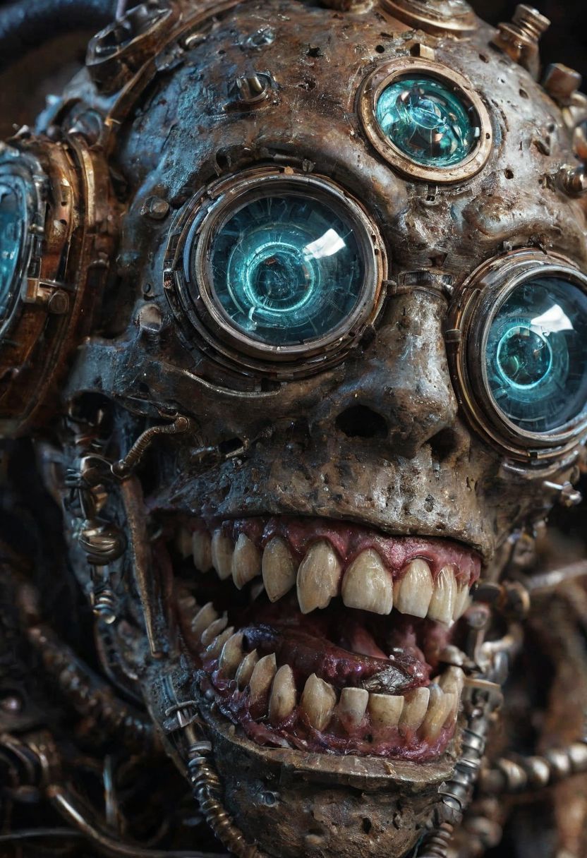 Apocalypsecore Steampunk invention for a feast for trolls eyes soup, industrial fantasy, Apocalypsecore dramatic scene, evocative, sketch, color. a mechanical creature with very big jaws and human-like teeth, grinning. The texture of the face is of the Terry Gilliam movie character. Details are from 19th century ornamental copper. Apocalypsecore The eyes are covered with goggles. Cinematic, electric light
Wide range of colors., Dramatic,Dynamic,Cinematic,Sharp details
Insane quality. Insane resolution. Insane details. Masterpiece. 32k resolution.
<lora:add-detail-xl:0.95> <lora:dvr-lnds-sdxl:0.3> dvr-lnds-sdxl <lora:MJ52:0.25> <lora:ral-apoctvisn-sdxl:0.3> ral-apoctvisn <lora:zavy-cntrst-sdxl:0.35> dark, chiaroscuro, low-key <lora:zavy-rmlght-sdxl:0.41> zavy-rmlght <lora:SDXLFaeTastic2400:0.225>