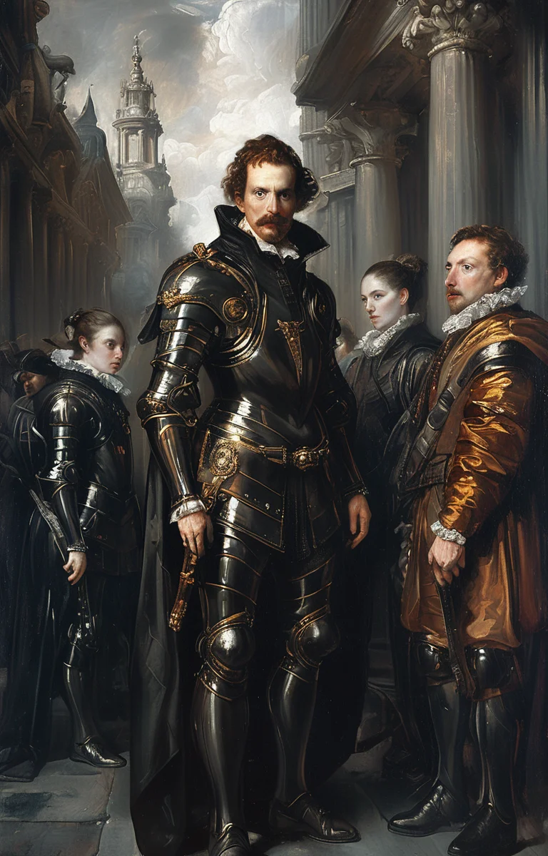 masterpiece,best quality,<lora:tbh218-sdxl:0.9>,illustration,style of Anthony van Dyck cyberpunk city