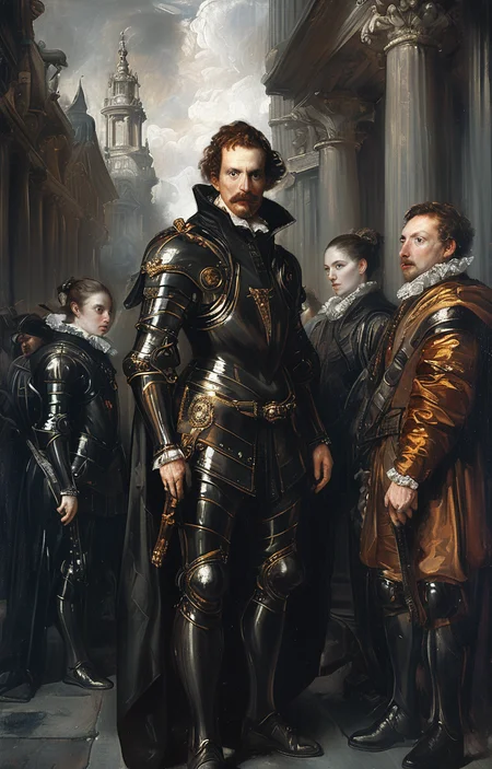 masterpiece,best quality,<lora:tbh218-sdxl:0.9>,illustration,style of Anthony van Dyck cyberpunk city