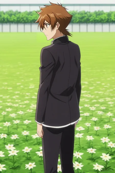 score_9, score_8_up, score_7_up, , anime screencap, rating_safe, , , depth of field, 1boy, male focus, <lora:issei_hyoudou_pony:0.58>, issei_hyoudou, brown hair, brown eyes, hair between eyes, solo, profile, flower field, flowers, indoors, ass, sparkling eyes, <lora:bleach_tybw_style_pony:1.12>, bleach_tybw_style, , <lora:sdxl_lightning_8step_lora:1>