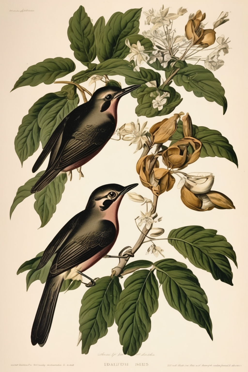 John James Audubon Style - beautiful small bird detailed botanical illustration
