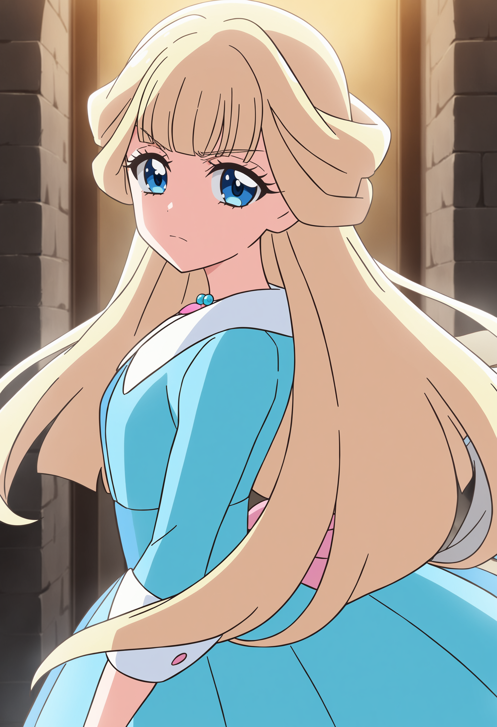 1girl, nekoyashiki yuki, wonderful precure!,solo, <lora:yuki_XL_v1:0.8>
long hair, blonde hair, blue eyes,
from side, upper body, looking at viewer, evil, dungeon, closed mouth,
best quality, very aesthetic, absurdres